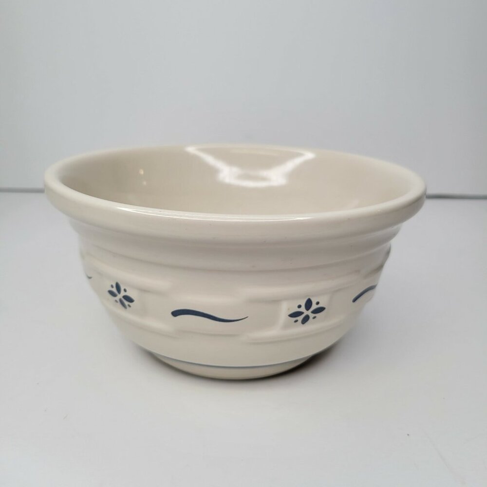 Longaberger Pottery Small Bowl Basketweave Blue Ivory Made In USA - Picture 4 of 7